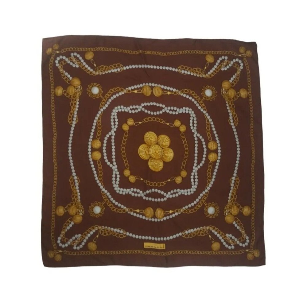 🆕SISSIROSSI BY REDWALL Brown Chain Silk Scarf ITALY 34.5"/ 34” NWT